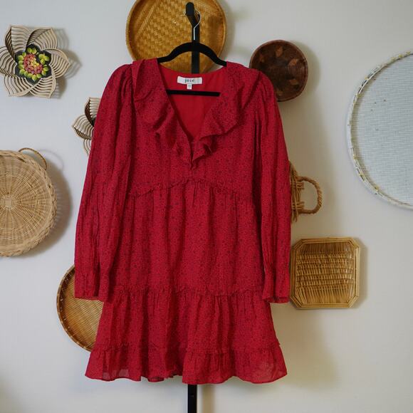 Joie Danson Long‎ Ruffle Sleeve Mini Dress Red Womens Size 4 - Picture 3 of 7